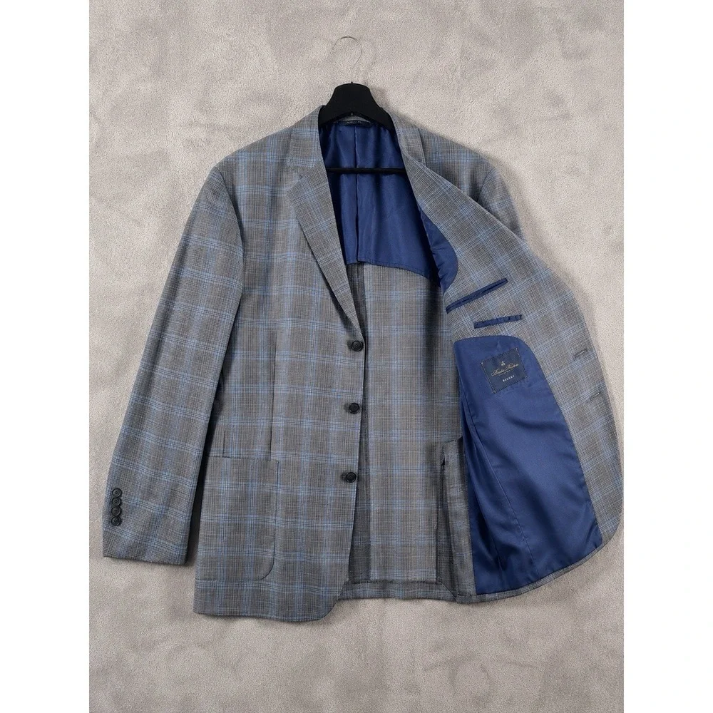 Brooks Brothers Regent Fit Blazer Mens 44R Gray Reda Wool Geometric Coat